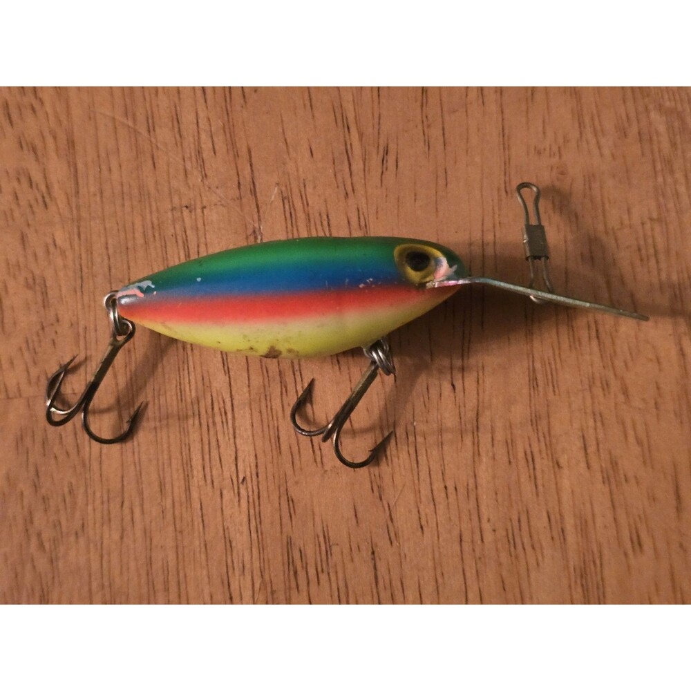 Vintage Pre-Rapala Storm Hot 'N Tot Crankbait Metal Lip H68 Fluorescent Rainbow